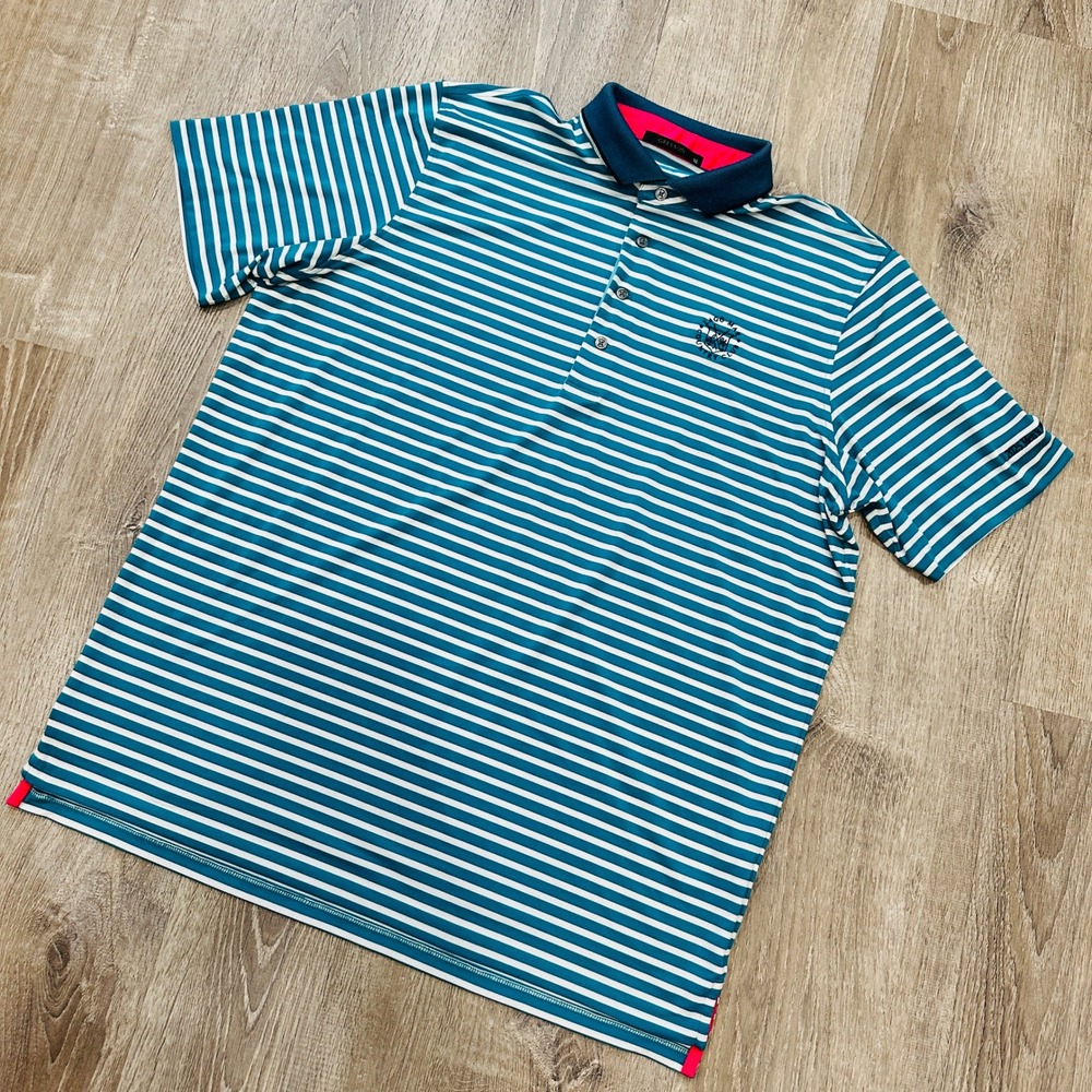 Greyson Polo Mens XL Teal White Striped Lago Mar Country Club Golf Polo Shirt - Picture 2 of 16